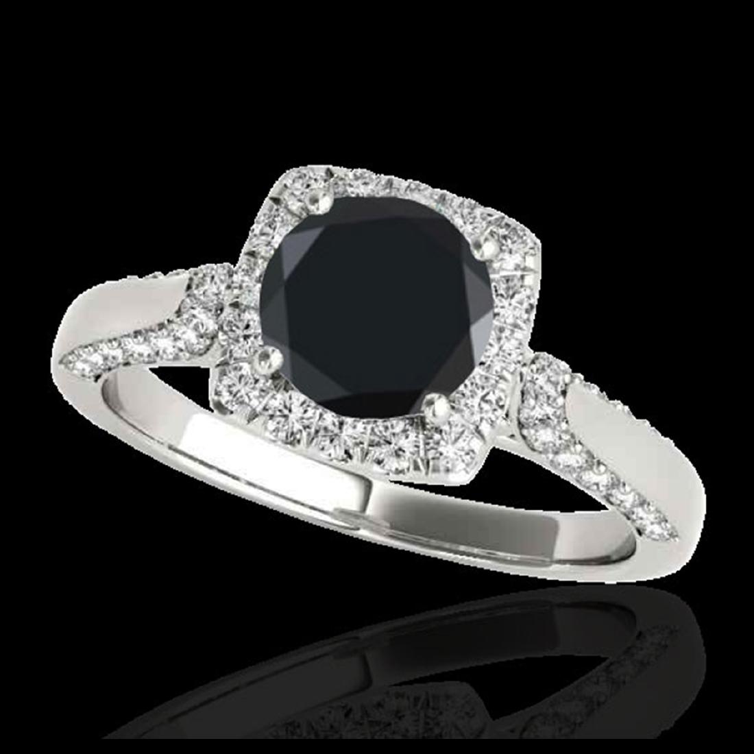 1.70 ctw VS Black Diamond Solitaire Halo Ring 10K White: REF-66H8M - SKU:33376 ---- 1.70 ctw VS Black Diamond Solitaire Halo Ring 10K White Gold Designer Brand Luxury Jewelry, made in the USA Suggested Retail Price: $5,400 Factory offers perfect factory siz