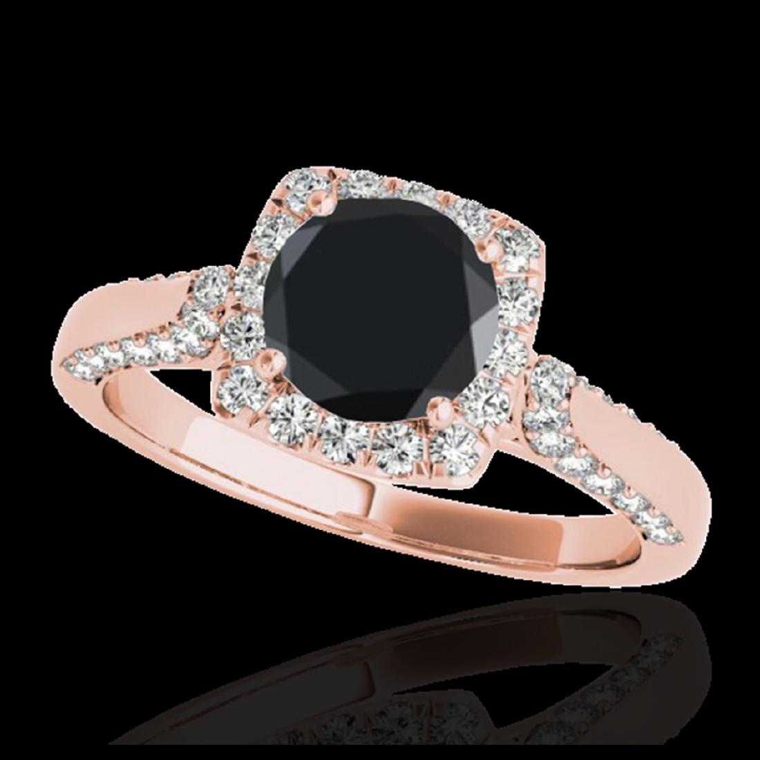 1.50 ctw VS Black Diamond Solitaire Halo Ring 10K Rose: REF-51H5M - SKU:33368 ---- 1.50 ctw VS Black Diamond Solitaire Halo Ring 10K Rose Gold Designer Brand Luxury Jewelry, made in the USA Suggested Retail Price: $4,150 Factory offers perfect factory sizi
