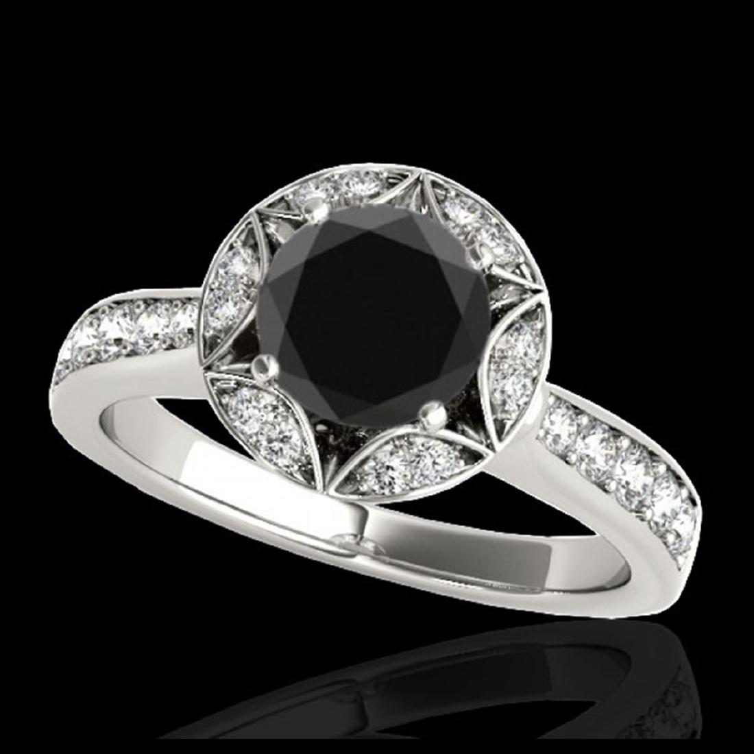 1.50 ctw VS Black Diamond Solitaire Halo Ring 10K White: REF-58R2K - SKU:34232 ---- 1.50 ctw VS Black Diamond Solitaire Halo Ring 10K White Gold Designer Brand Luxury Jewelry, made in the USA Suggested Retail Price: $4,700 Factory offers perfect factory siz