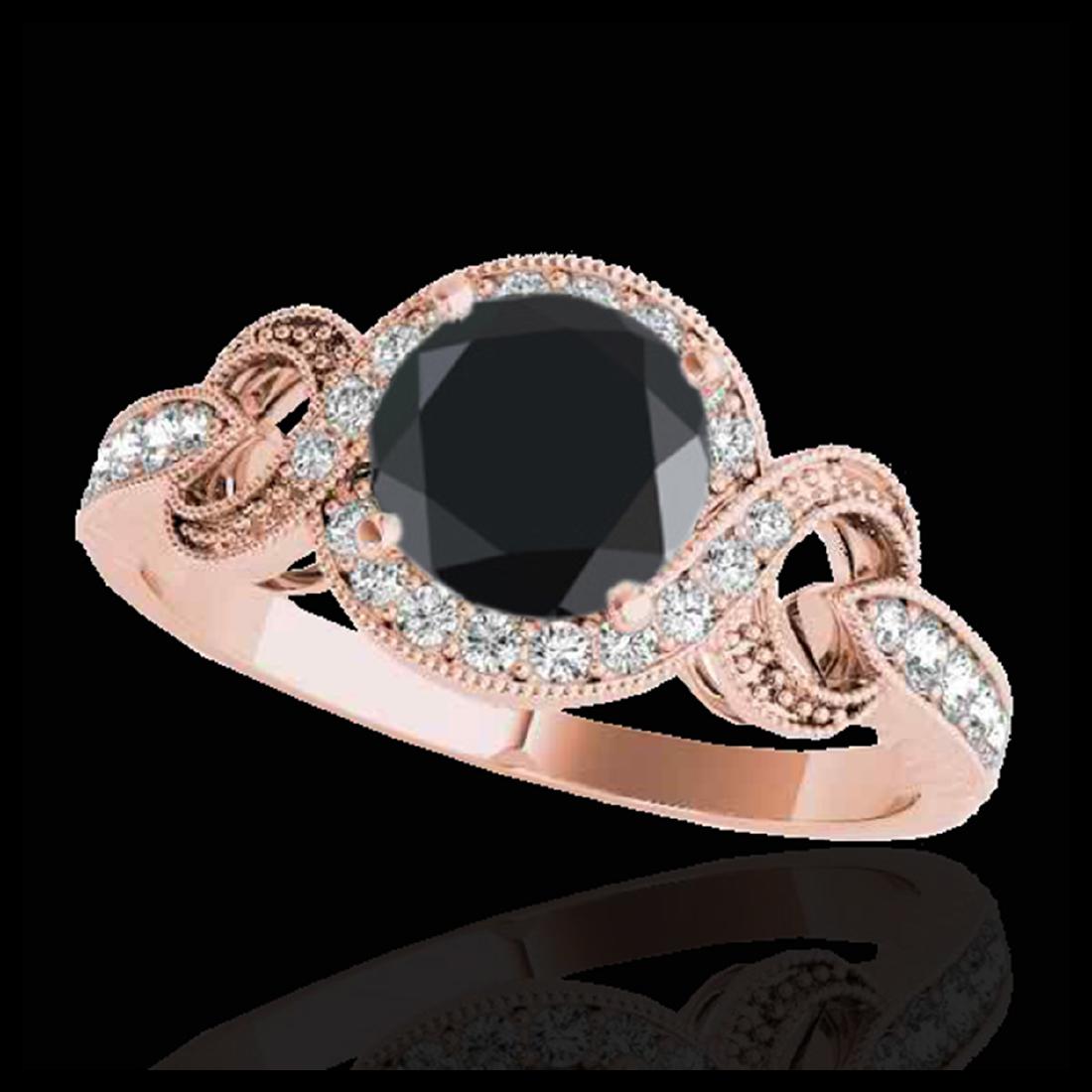 1.33 ctw VS Black Diamond Solitaire Halo Ring 10K Rose: REF-45W3H - SKU:33809 ---- 1.33 ctw VS Black Diamond Solitaire Halo Ring 10K Rose Gold Designer Brand Luxury Jewelry, made in the USA Suggested Retail Price: $3,650 Factory offers perfect factory sizi