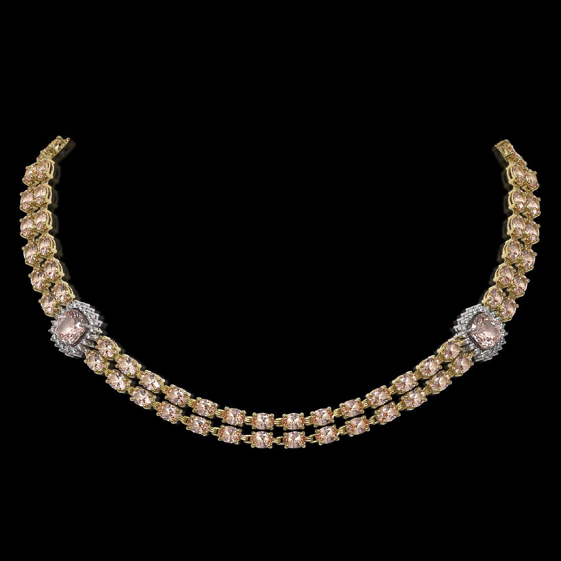 37.49 ctw Morganite & Diamond Necklace 14K Yellow Gold: REF-545Y3X - SKU:44695 ---- 37.49 ctw Morganite & Diamond Necklace 14K Yellow Gold Designer Brand Luxury Jewelry, made in the USA Suggested Retail Price: $30,000 Factory offers perfect factory sizing,