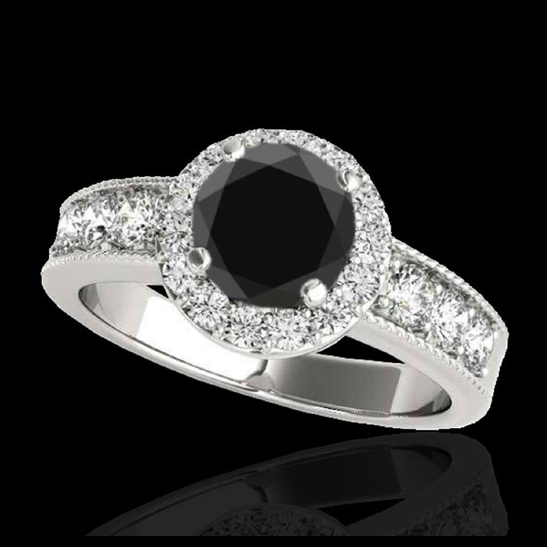 1.85 ctw VS Black Diamond Solitaire Halo Ring 10K White: REF-74K5W - SKU:34534 ---- 1.85 ctw VS Black Diamond Solitaire Halo Ring 10K White Gold Designer Brand Luxury Jewelry, made in the USA Suggested Retail Price: $6,550 Factory offers perfect factory siz