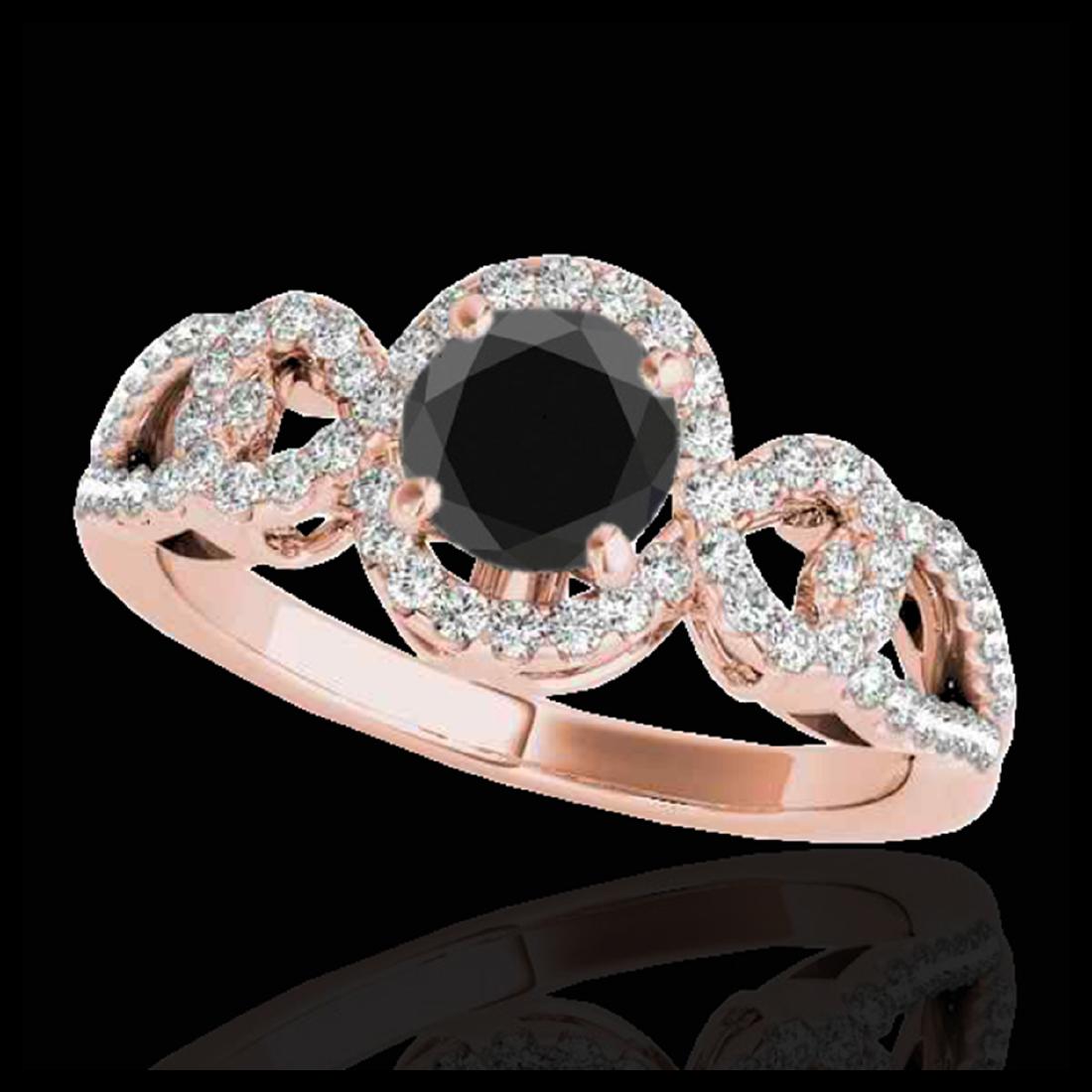 1.38 ctw VS Black Diamond Solitaire Halo Ring 10K Rose: REF-52V6Y - SKU:33922 ---- 1.38 ctw VS Black Diamond Solitaire Halo Ring 10K Rose Gold Designer Brand Luxury Jewelry, made in the USA Suggested Retail Price: $4,250 Factory offers perfect factory sizi