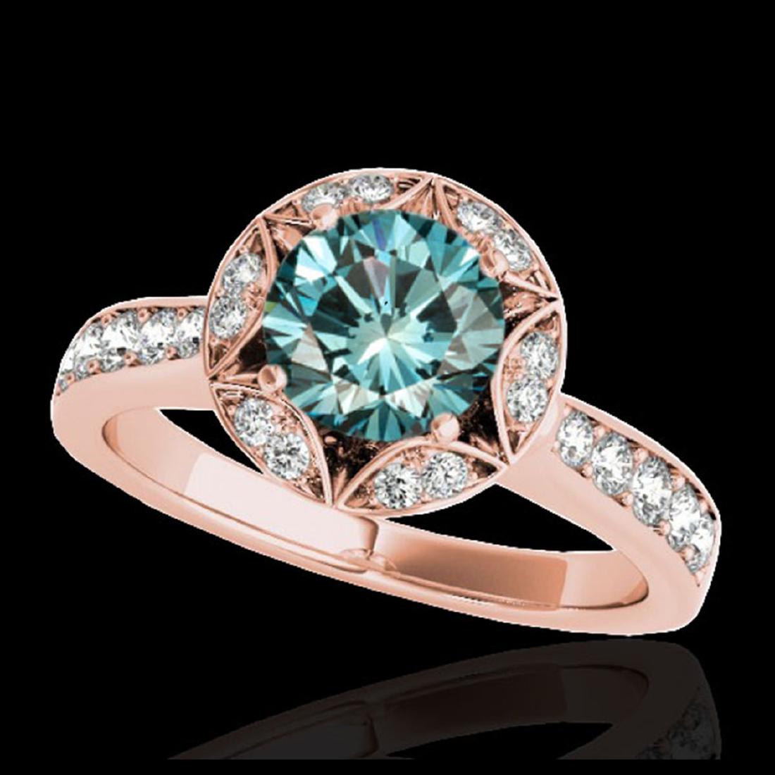 1.50 ctw SI Fancy Blue Diamond Solitaire Halo Ring 10K: REF-135R2K - SKU:34235 ---- 1.50 ctw SI Fancy Blue Diamond Solitaire Halo Ring 10K Rose Gold Designer Brand Luxury Jewelry, made in the USA Suggested Retail Price: $10,900 Factory offers perfect facto