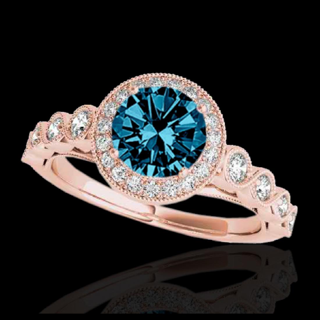 1.50 ctw SI Fancy Blue Diamond Solitaire Halo Ring 10K: REF-133H6M - SKU:33604 ---- 1.50 ctw SI Fancy Blue Diamond Solitaire Halo Ring 10K Rose Gold Designer Brand Luxury Jewelry, made in the USA Suggested Retail Price: $10,800 Factory offers perfect facto