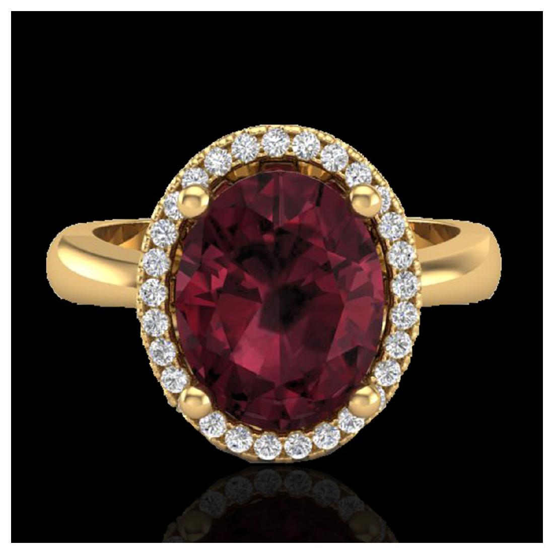 2.50 ctw Garnet And VS/SI Diamond Ring 18K Yellow Gold: REF-50N2A - SKU:21107 ---- 2.50 ctw Garnet And VS/SI Diamond Ring 18K Yellow Gold Designer Brand Luxury Jewelry, made in the USA Suggested Retail Price: $3,300 Factory offers perfect factory sizing, f