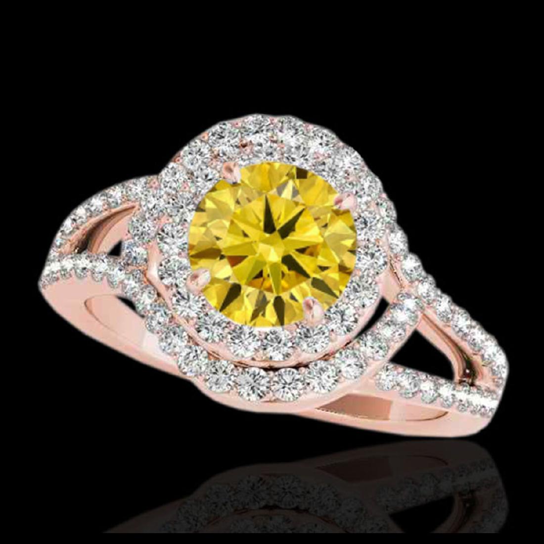 1.90 ctw SI/I Fancy Intense Yellow Diamond Ring 10K: REF-218V2Y - SKU:34395 ---- 1.90 ctw SI/I Fancy Intense Yellow Diamond Ring 10K Rose Gold Designer Brand Luxury Jewelry, made in the USA Suggested Retail Price: $19,200 Factory offers perfect factory 