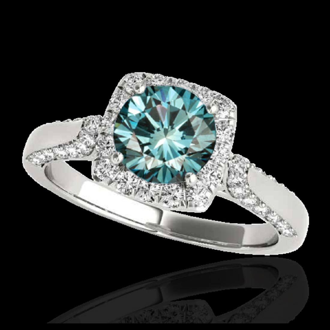 1.50 ctw SI Fancy Blue Diamond Solitaire Halo Ring 10K: REF-132M3F - SKU:33369 ---- 1.50 ctw SI Fancy Blue Diamond Solitaire Halo Ring 10K White Gold Designer Brand Luxury Jewelry, made in the USA Suggested Retail Price: $10,650 Factory offers perfect fact