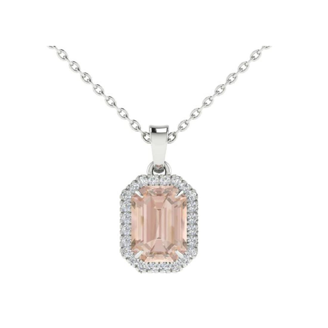 2.70 ctw Morganite And Diamond Necklace 18K White Gold: REF-83H3M - SKU:21364 ---- 2.70 ctw Morganite And Diamond Necklace 18K White Gold Designer Brand Luxury Jewelry, made in the USA Suggested Retail Price: $5,500 Factory offers perfect factory sizing, f