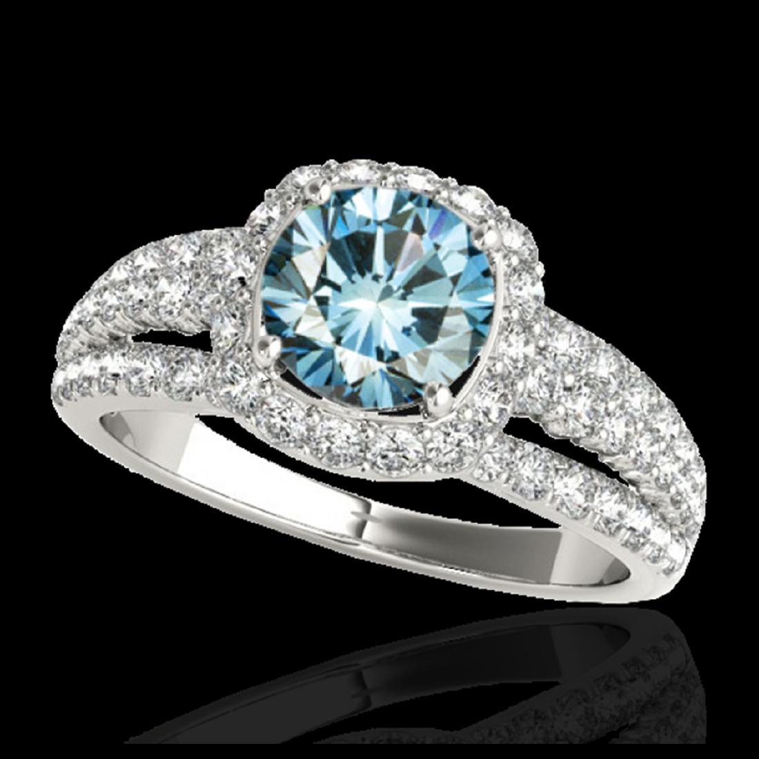 2 ctw SI Blue Diamond Solitaire Halo Ring 10K White: REF-135N2A - SKU:34003 ---- 2 ctw SI Blue Diamond Solitaire Halo Ring 10K White Gold Designer Brand Luxury Jewelry, made in the USA Suggested Retail Price: $10,900 Factory offers perfect factory sizin