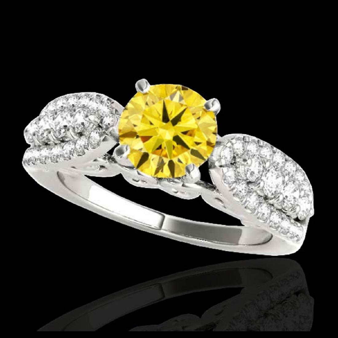 1.70 ctw SI/I Fancy Intense Yellow Diamond Ring 10K: REF-135X2R - SKU:35266 ---- 1.70 ctw SI/I Fancy Intense Yellow Diamond Ring 10K White Gold Designer Brand Luxury Jewelry, made in the USA Suggested Retail Price: $11,900 Factory offers perfect factory