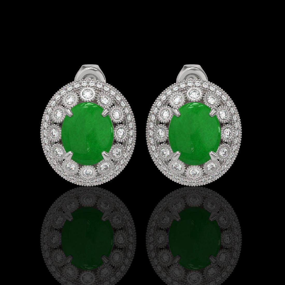 10.61 ctw Jade & Diamond Earrings 14K White Gold
