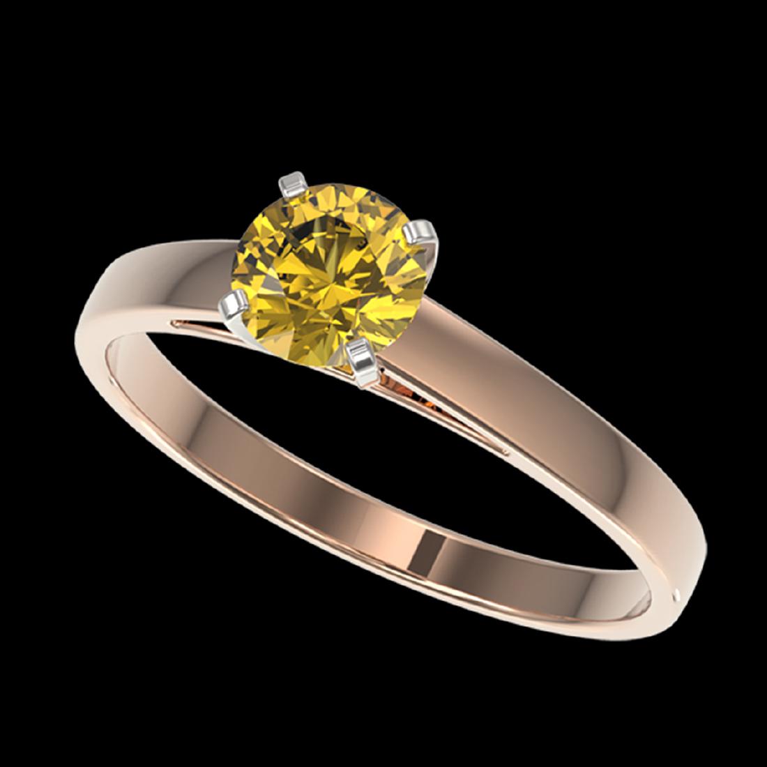 0.75 ctw Intense Yellow Diamond Ring 10K Rose Gold -: REF-100K5W - SKU:32980 ---- 0.75 ctw Intense Yellow Diamond Ring 10K Rose Gold Designer Brand Luxury Jewelry, made in the USA Suggested Retail Price: $4,700 Factory offers perfect factory sizing, for 