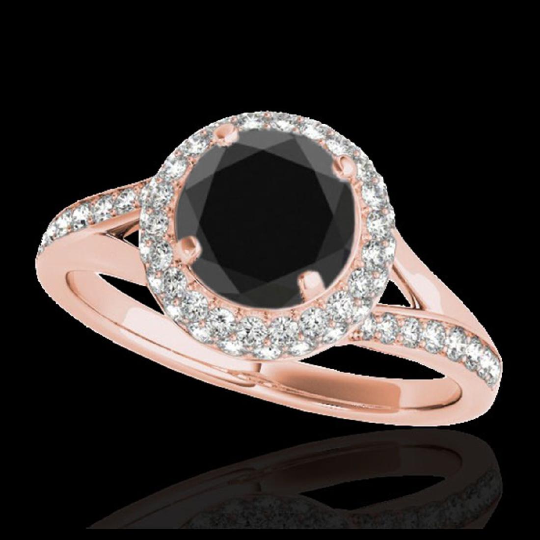 1.60 ctw VS Black Diamond Solitaire Halo Ring 10K Rose: REF-57M8F - SKU:34118 ---- 1.60 ctw VS Black Diamond Solitaire Halo Ring 10K Rose Gold Designer Brand Luxury Jewelry, made in the USA Suggested Retail Price: $4,650 Factory offers perfect factory sizi