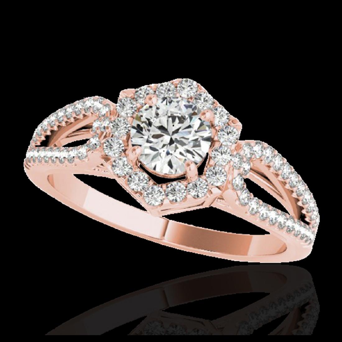 1.43 ctw H-SI/I Diamond Solitaire Halo Ring 10K Rose: REF-204Y5X - SKU:34017 ---- 1.43 ctw H-SI/I Diamond Solitaire Halo Ring 10K Rose Gold Designer Brand Luxury Jewelry, made in the USA Suggested Retail Price: $16,500 Factory offers perfect factory sizi