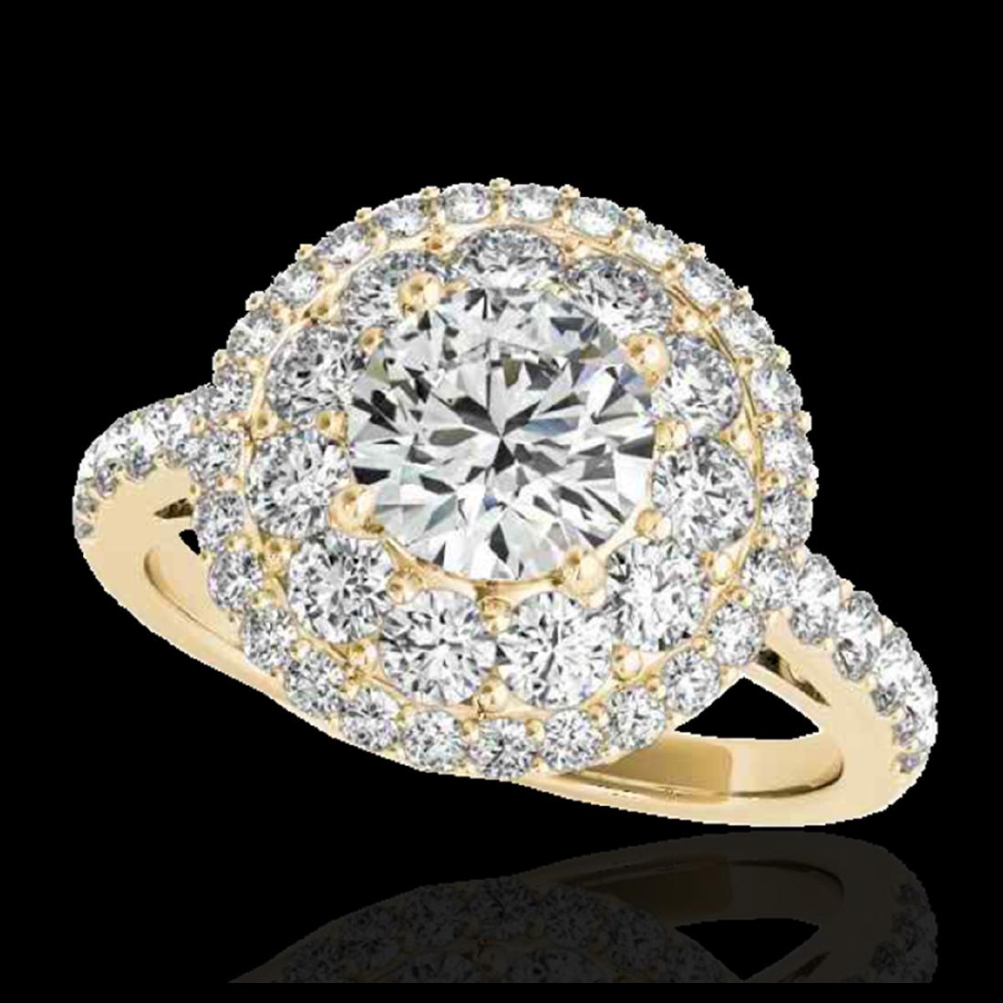 2.09 ctw H-SI/I Diamond Solitaire Halo Ring 10K Yellow: REF-231R8K - SKU:33690 ---- 2.09 ctw H-SI/I Diamond Solitaire Halo Ring 10K Yellow Gold Designer Brand Luxury Jewelry, made in the USA Suggested Retail Price: $18,700 Factory offers perfect factory si