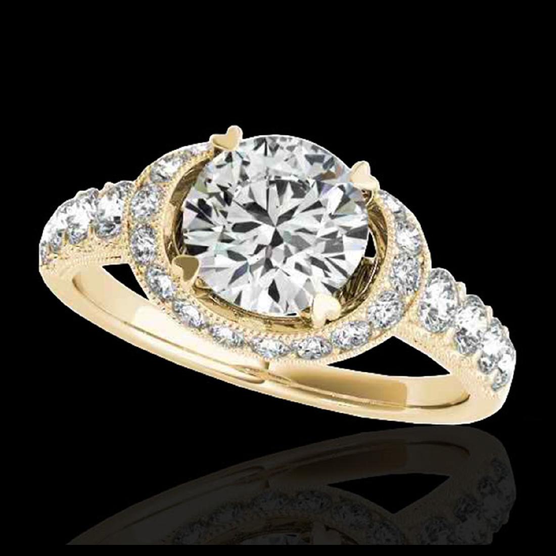 1.75 ctw H-SI/I Diamond Solitaire Halo Ring 10K Yellow: REF-135Y2X - SKU:34452 ---- 1.75 ctw H-SI/I Diamond Solitaire Halo Ring 10K Yellow Gold Designer Brand Luxury Jewelry, made in the USA Suggested Retail Price: $9,900 Factory offers perfect factory siz