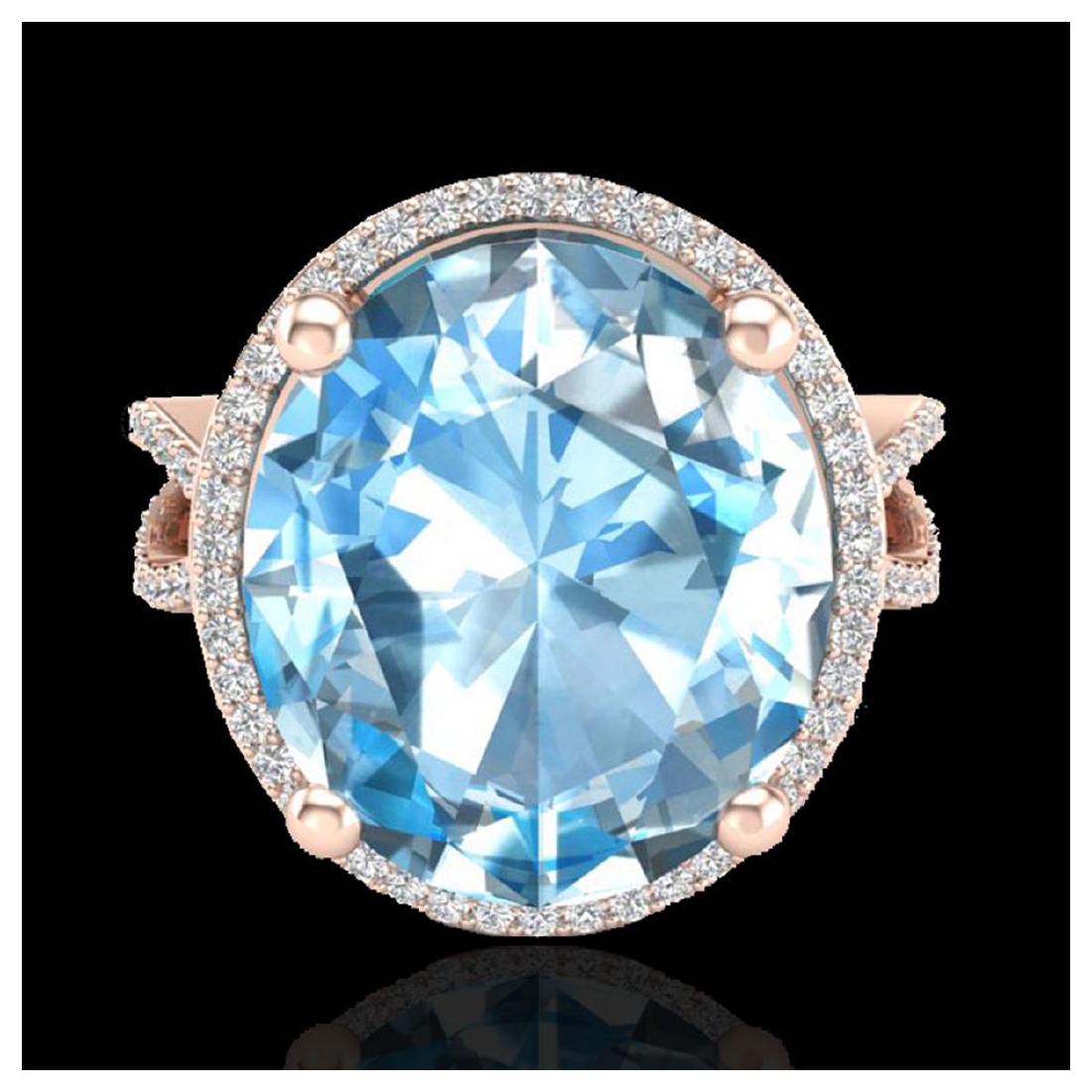 12 ctw Sky Blue Topaz & VS/SI Diamond Ring 14K Rose: REF-66R7K - SKU:20954 ---- 12 ctw Sky Blue Topaz & VS/SI Diamond Ring 14K Rose Gold Designer Brand Luxury Jewelry, made in the USA Suggested Retail Price: $5,150 Factory offers perfect factory sizin