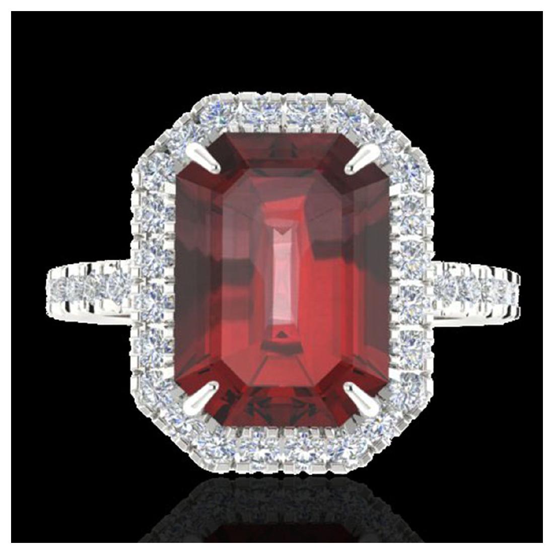 6.03 ctw Garnet And VS/SI Diamond Ring 18K White Gold -: REF-62X2R - SKU:21428 ---- 6.03 ctw Garnet And VS/SI Diamond Ring 18K White Gold Designer Brand Luxury Jewelry, made in the USA Suggested Retail Price: $4,100 Factory offers perfect factory sizing, fo