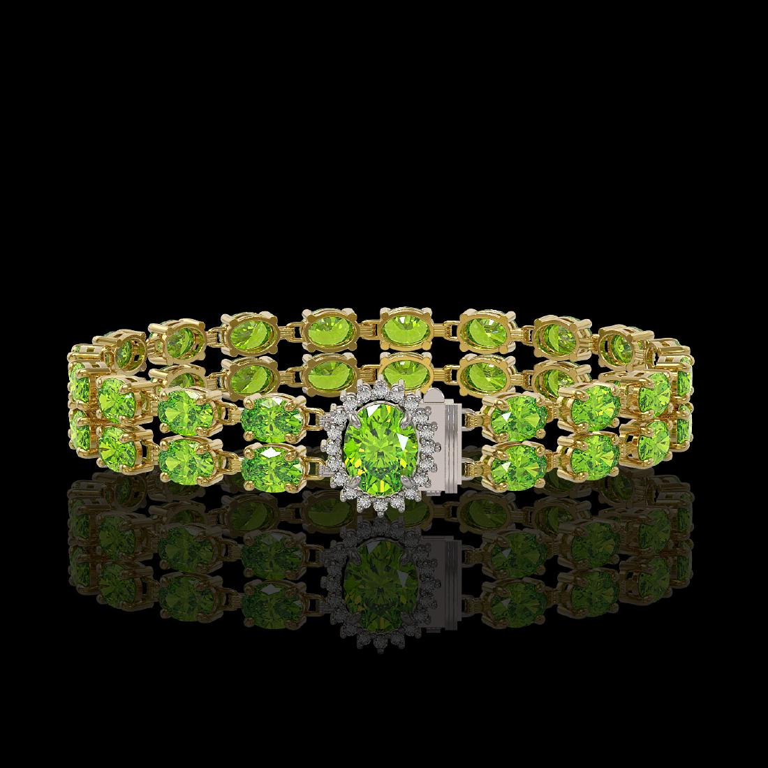 17.26 ctw Peridot & Diamond Bracelet 14K Yellow Gold -: REF-140F3N - SKU:45451 ---- 17.26 ctw Peridot & Diamond Bracelet 14K Yellow Gold Designer Brand Luxury Jewelry, made in the USA Suggested Retail Price: $10,300 Factory offers perfect factory sizing, f