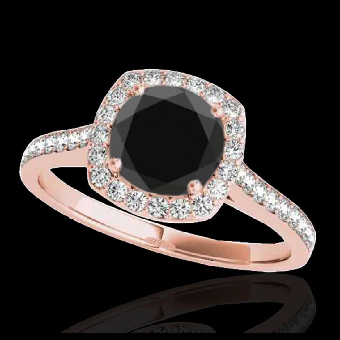 1.65 ctw VS Black Diamond Solitaire Halo Ring 10K Rose: REF-50H6M - SKU:34197 ---- 1.65 ctw VS Black Diamond Solitaire Halo Ring 10K Rose Gold Designer Brand Luxury Jewelry, made in the USA Suggested Retail Price: $4,100 Factory offers perfect factory sizi