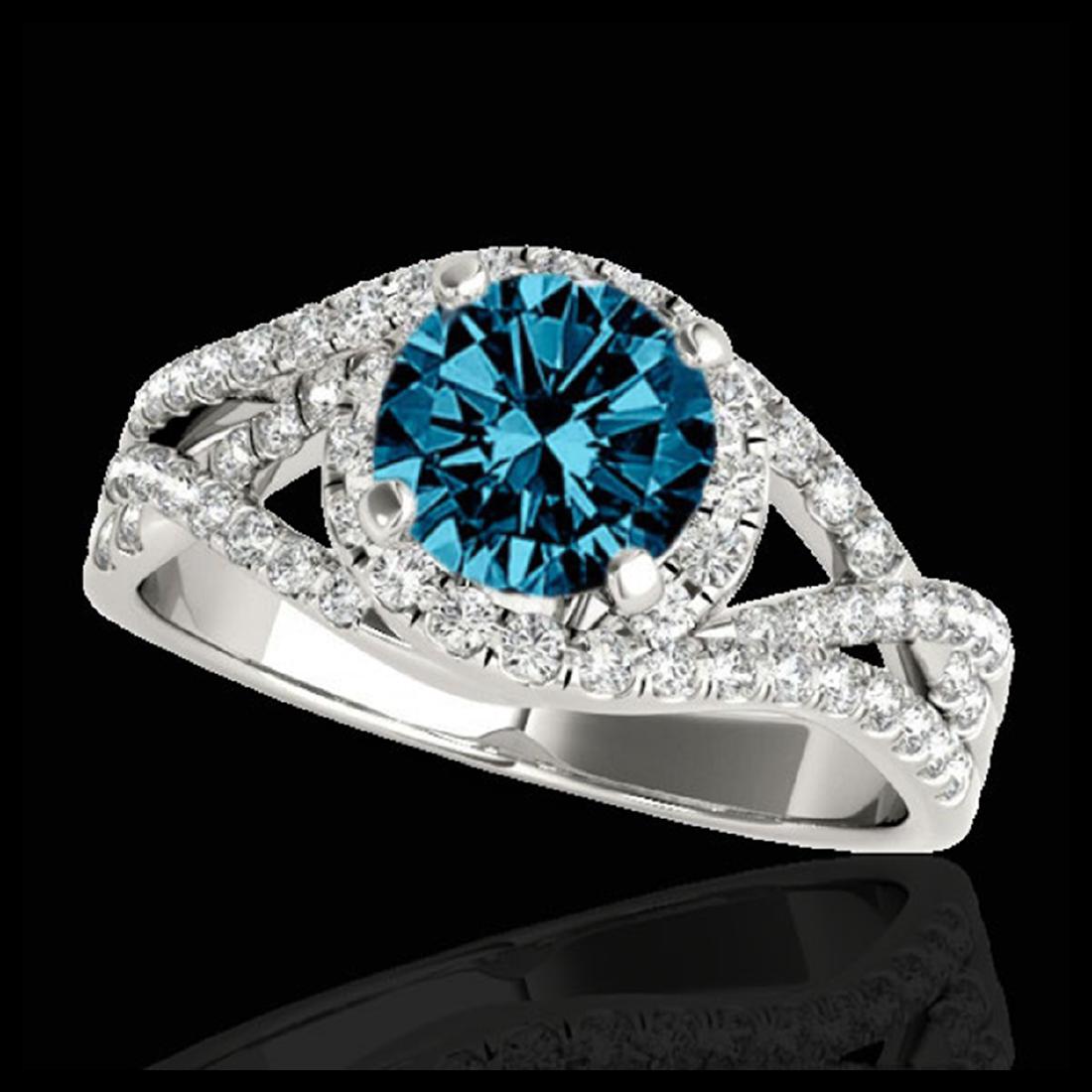 2 ctw SI Fancy Blue Diamond Solitaire Halo Ring 10K: REF-197Y7X - SKU:33844 ---- 2 ctw SI Fancy Blue Diamond Solitaire Halo Ring 10K White Gold Designer Brand Luxury Jewelry, made in the USA Suggested Retail Price: $17,400 Factory offers perfect factory