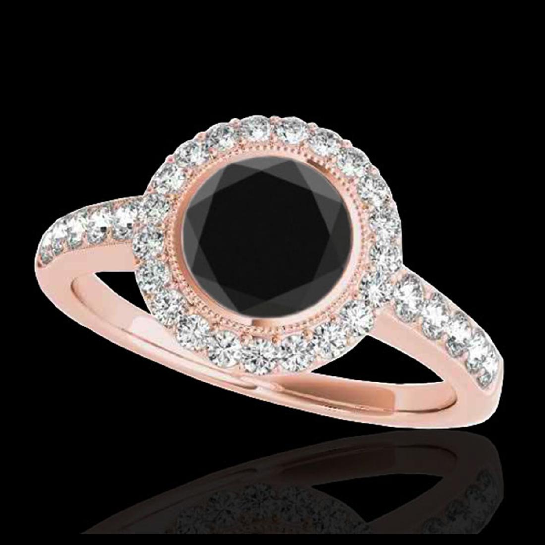 1.50 ctw VS Black Diamond Solitaire Halo Ring 10K Rose: REF-62H7M - SKU:34445 ---- 1.50 ctw VS Black Diamond Solitaire Halo Ring 10K Rose Gold Designer Brand Luxury Jewelry, made in the USA Suggested Retail Price: $5,050 Factory offers perfect factory sizi