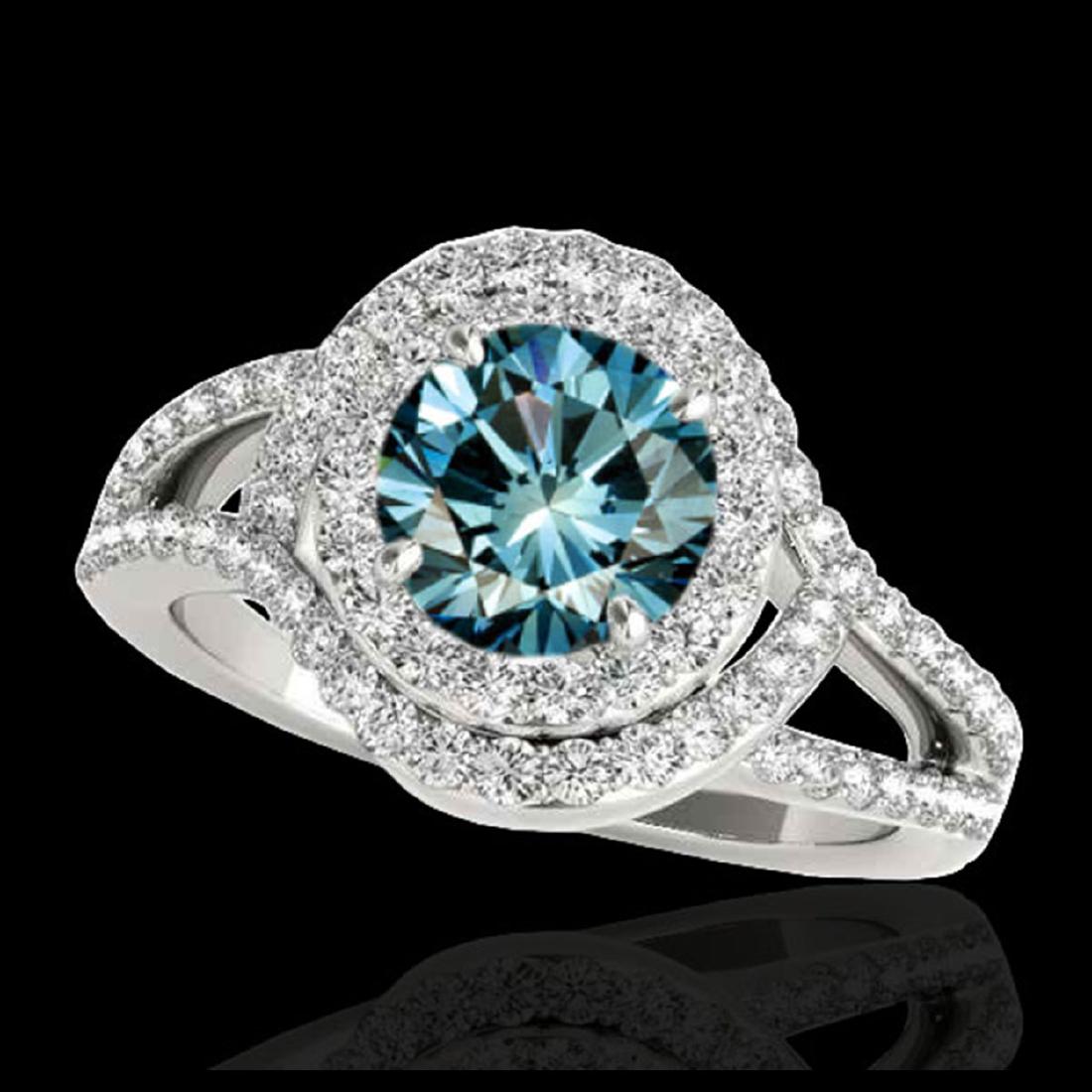 1.90 ctw SI Fancy Blue Diamond Solitaire Halo Ring 10K: REF-156V8Y - SKU:34392 ---- 1.90 ctw SI Fancy Blue Diamond Solitaire Halo Ring 10K White Gold Designer Brand Luxury Jewelry, made in the USA Suggested Retail Price: $13,800 Factory offers perfect fact