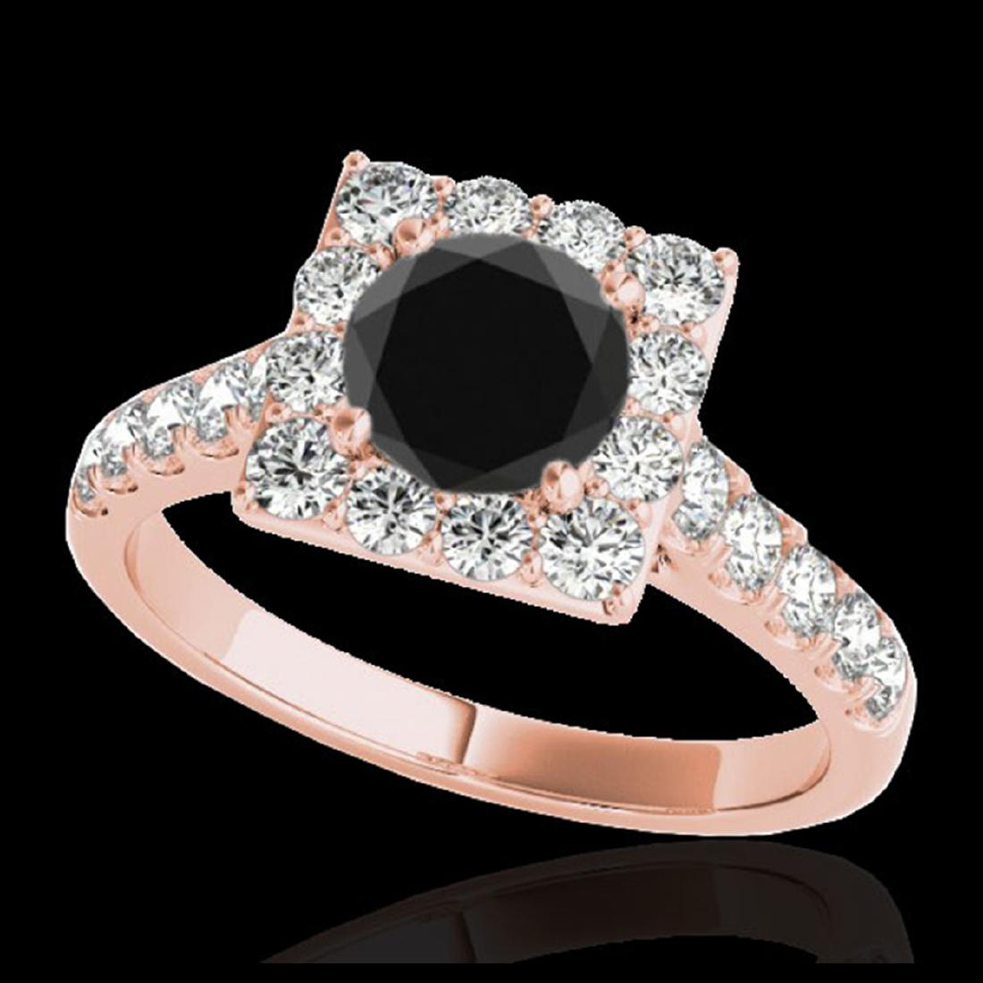 2 ctw VS Black Diamond Solitaire Halo Ring 10K Rose: REF-76H4M - SKU:34136 ---- 2 ctw VS Black Diamond Solitaire Halo Ring 10K Rose Gold Designer Brand Luxury Jewelry, made in the USA Suggested Retail Price: $6,700 Factory offers perfect factory sizing,