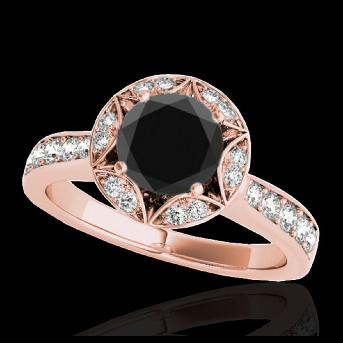 1.50 ctw VS Black Diamond Solitaire Halo Ring 10K Rose: REF-58V2Y - SKU:34233 ---- 1.50 ctw VS Black Diamond Solitaire Halo Ring 10K Rose Gold Designer Brand Luxury Jewelry, made in the USA Suggested Retail Price: $4,700 Factory offers perfect factory sizi