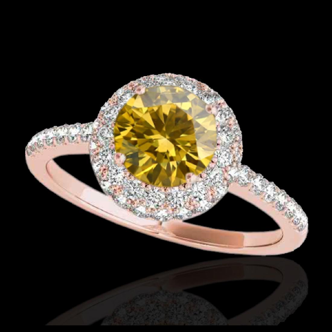 1.60 ctw SI/I Fancy Intense Yellow Diamond Ring 10K: REF-203A2V - SKU:33678 ---- 1.60 ctw SI/I Fancy Intense Yellow Diamond Ring 10K Rose Gold Designer Brand Luxury Jewelry, made in the USA Suggested Retail Price: $17,900 Factory offers perfect factory 