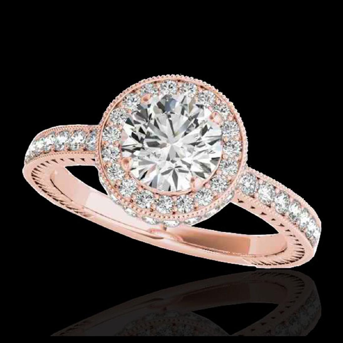 1.51 ctw H-SI/I Diamond Solitaire Halo Ring 10K Rose: REF-165X2R - SKU:34302 ---- 1.51 ctw H-SI/I Diamond Solitaire Halo Ring 10K Rose Gold Designer Brand Luxury Jewelry, made in the USA Suggested Retail Price: $12,100 Factory offers perfect factory sizi