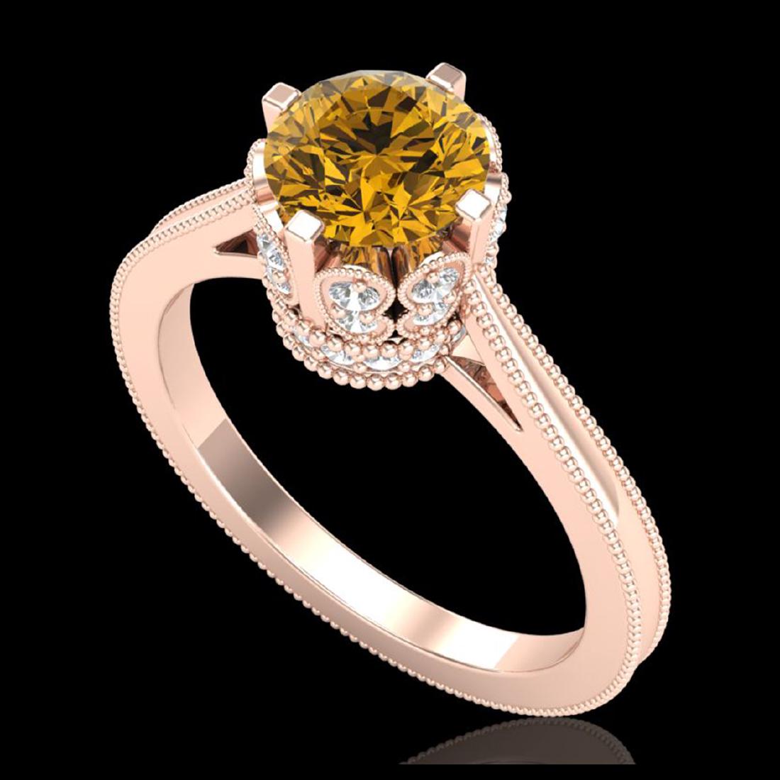 1.50 ctw Intense Fancy Yellow Diamond Art Deco Ring 18K: REF-209W3H - SKU:37351 ---- 1.50 ctw Intense Fancy Yellow Diamond Art Deco Ring 18K Rose Gold Designer Brand Luxury Jewelry, made in the USA Suggested Retail Price: $13,800 Factory offers perfect fact