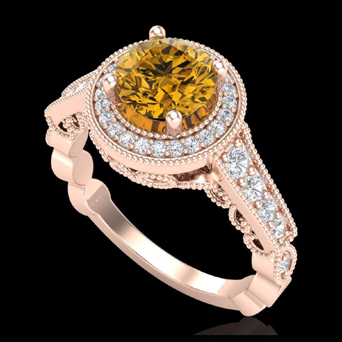 1.91 ctw Intense Fancy Yellow Diamond Art Deco Ring 18K: REF-263W6H - SKU:37687 ---- 1.91 ctw Intense Fancy Yellow Diamond Art Deco Ring 18K Rose Gold Designer Brand Luxury Jewelry, made in the USA Suggested Retail Price: $15,950 Factory offers perfect fact