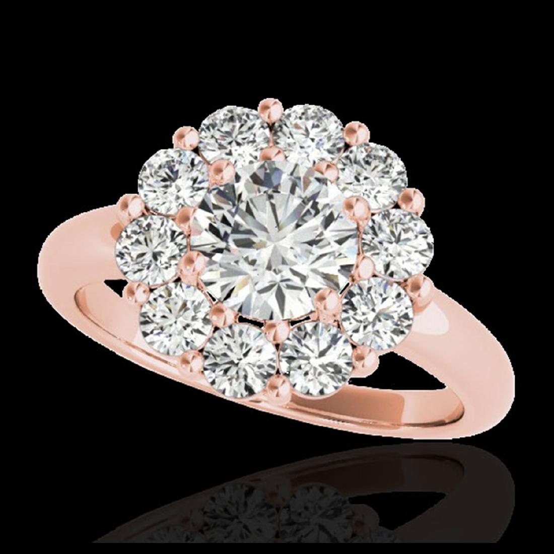 2.09 ctw H-SI/I Diamond Solitaire Halo Ring 10K Rose: REF-188W2H - SKU:34424 ---- 2.09 ctw H-SI/I Diamond Solitaire Halo Ring 10K Rose Gold Designer Brand Luxury Jewelry, made in the USA Suggested Retail Price: $13,800 Factory offers perfect factory sizi