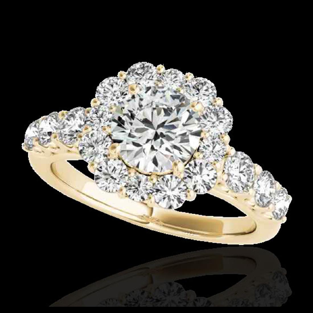 2.9 ctw H-SI/I Diamond Solitaire Halo Ring 10K Yellow: REF-368M2F - SKU:33393 ---- 2.9 ctw H-SI/I Diamond Solitaire Halo Ring 10K Yellow Gold Designer Brand Luxury Jewelry, made in the USA Suggested Retail Price: $27,000 Factory offers perfect factory siz