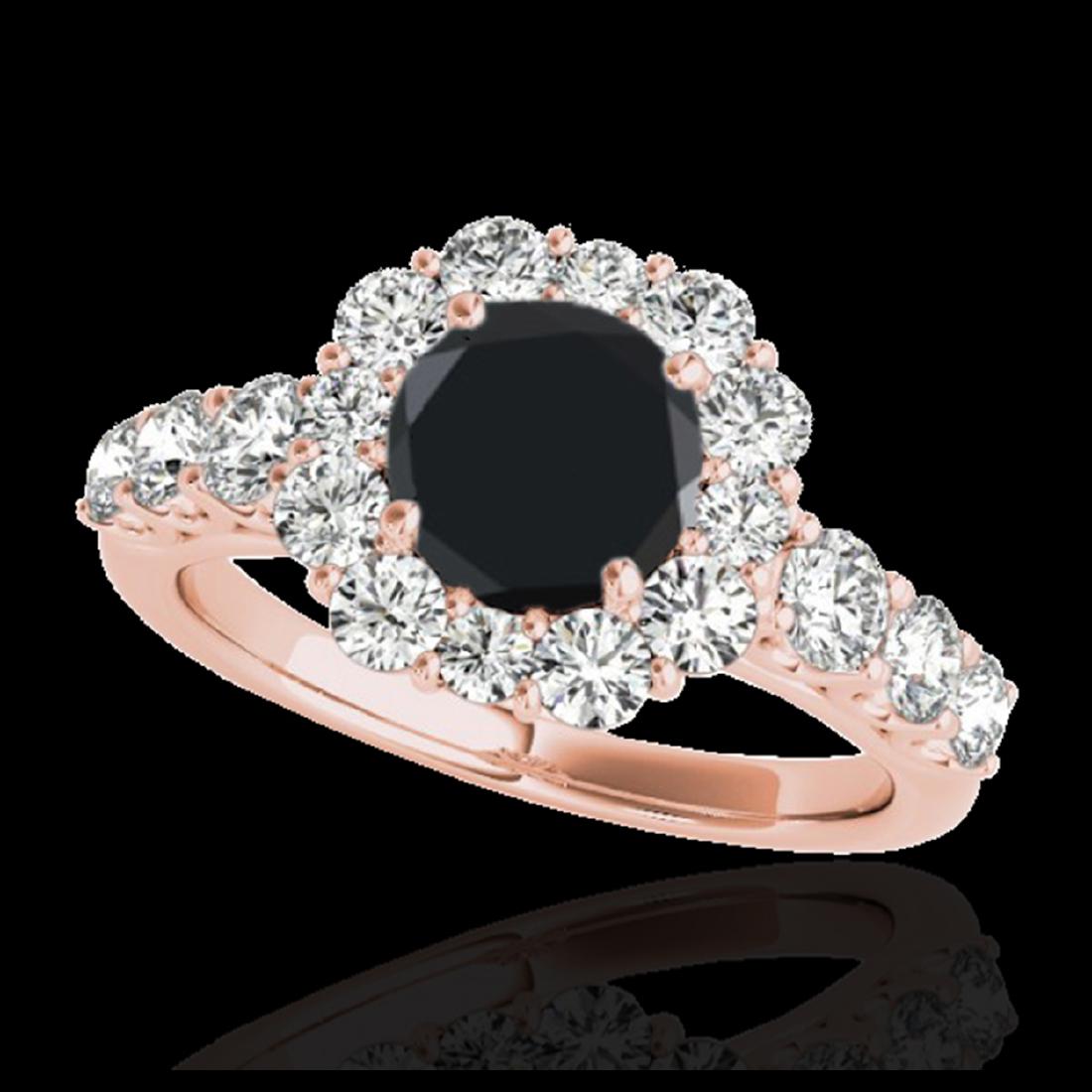 2.25 ctw VS Black Diamond Solitaire Halo Ring 10K Rose: REF-94R3K - SKU:33386 ---- 2.25 ctw VS Black Diamond Solitaire Halo Ring 10K Rose Gold Designer Brand Luxury Jewelry, made in the USA Suggested Retail Price: $7,600 Factory offers perfect factory sizi