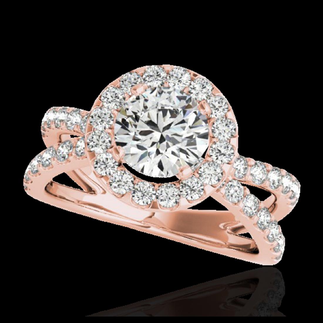 2.01 ctw H-SI/I Diamond Solitaire Halo Ring 10K Rose: REF-156V8Y - SKU:34026 ---- 2.01 ctw H-SI/I Diamond Solitaire Halo Ring 10K Rose Gold Designer Brand Luxury Jewelry, made in the USA Suggested Retail Price: $11,500 Factory offers perfect factory sizi