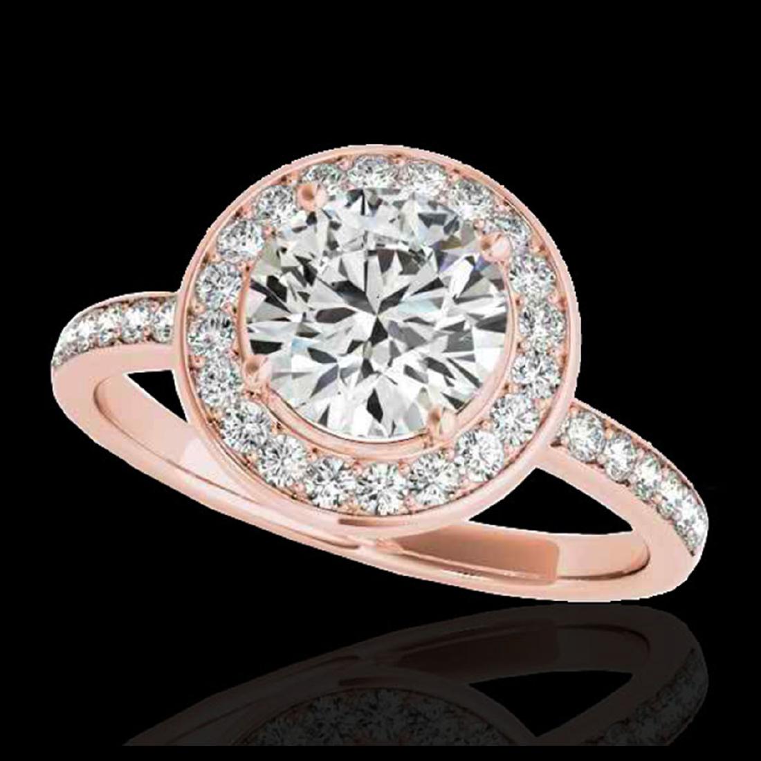 1.65 ctw H-SI/I Diamond Solitaire Halo Ring 10K Rose: REF-252M3F - SKU:34370 ---- 1.65 ctw H-SI/I Diamond Solitaire Halo Ring 10K Rose Gold Designer Brand Luxury Jewelry, made in the USA Suggested Retail Price: $20,350 Factory offers perfect factory sizi
