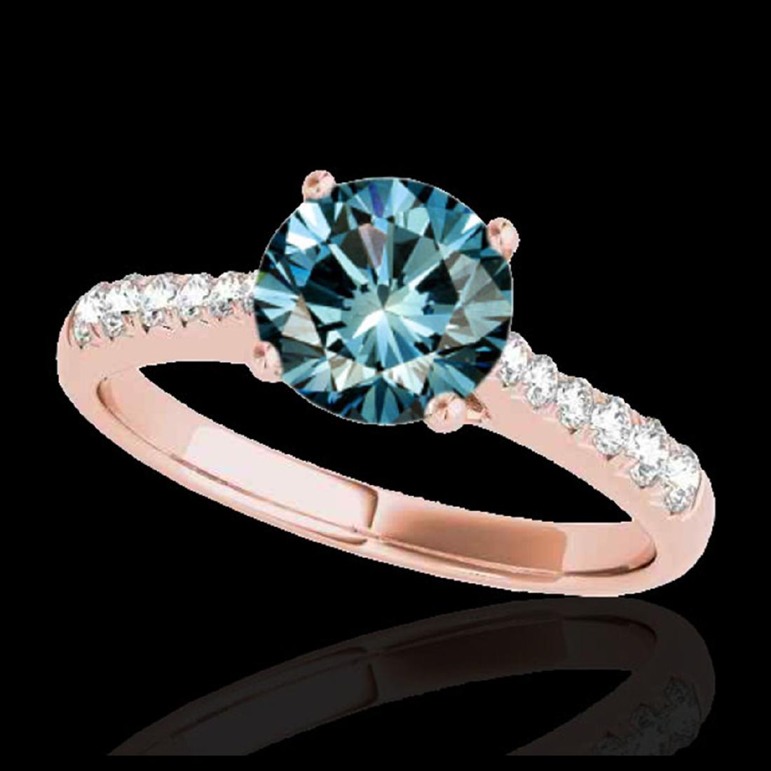 1.25 ctw SI Fancy Blue Diamond Solitaire Ring 10K Rose: REF-117F3N - SKU:34825 ---- 1.25 ctw SI Fancy Blue Diamond Solitaire Ring 10K Rose Gold Designer Brand Luxury Jewelry, made in the USA Suggested Retail Price: $9,450 Factory offers perfect factory siz