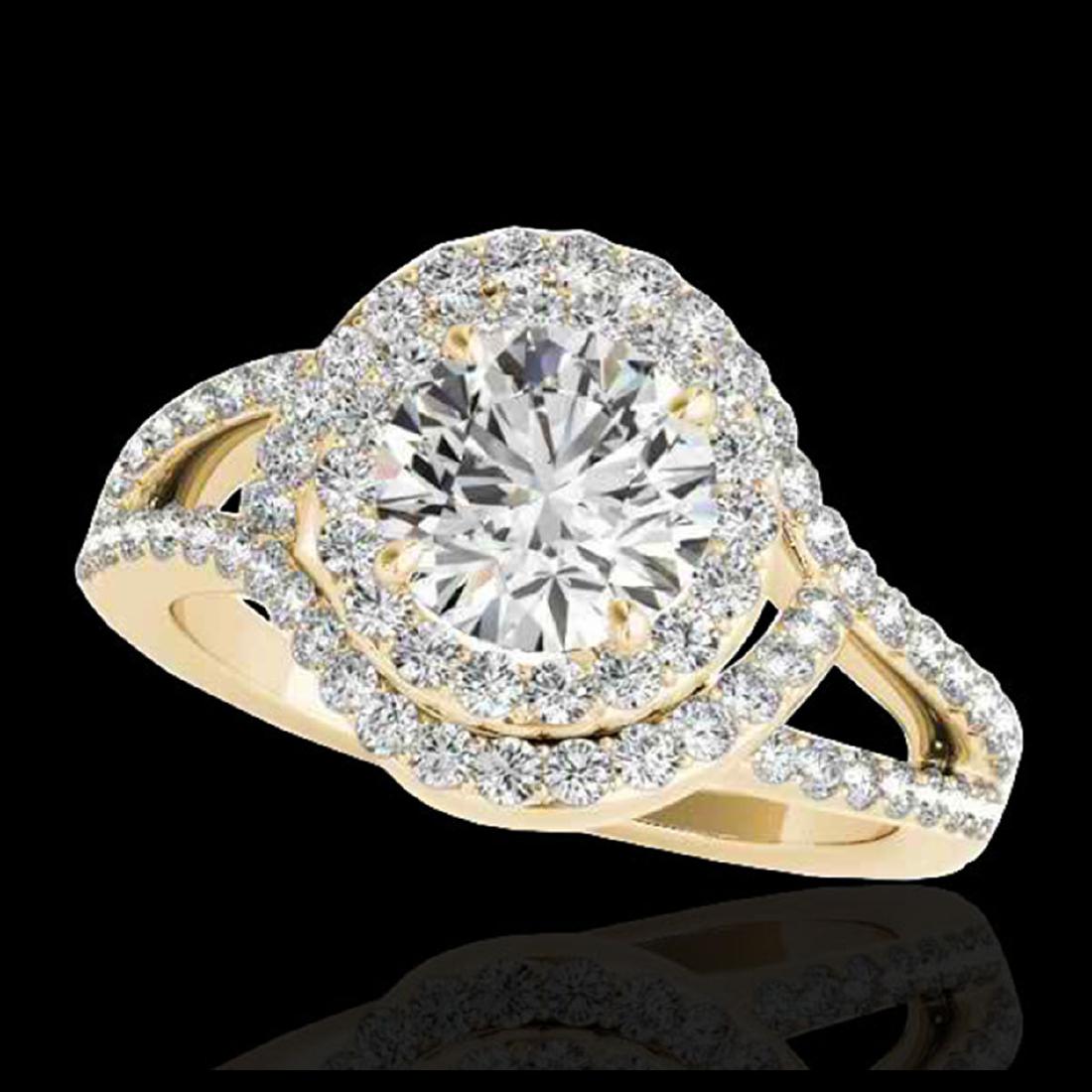 2.15 ctw H-SI/I Diamond Solitaire Halo Ring 10K Yellow: REF-257V7Y - SKU:34398 ---- 2.15 ctw H-SI/I Diamond Solitaire Halo Ring 10K Yellow Gold Designer Brand Luxury Jewelry, made in the USA Suggested Retail Price: $20,800 Factory offers perfect factory si