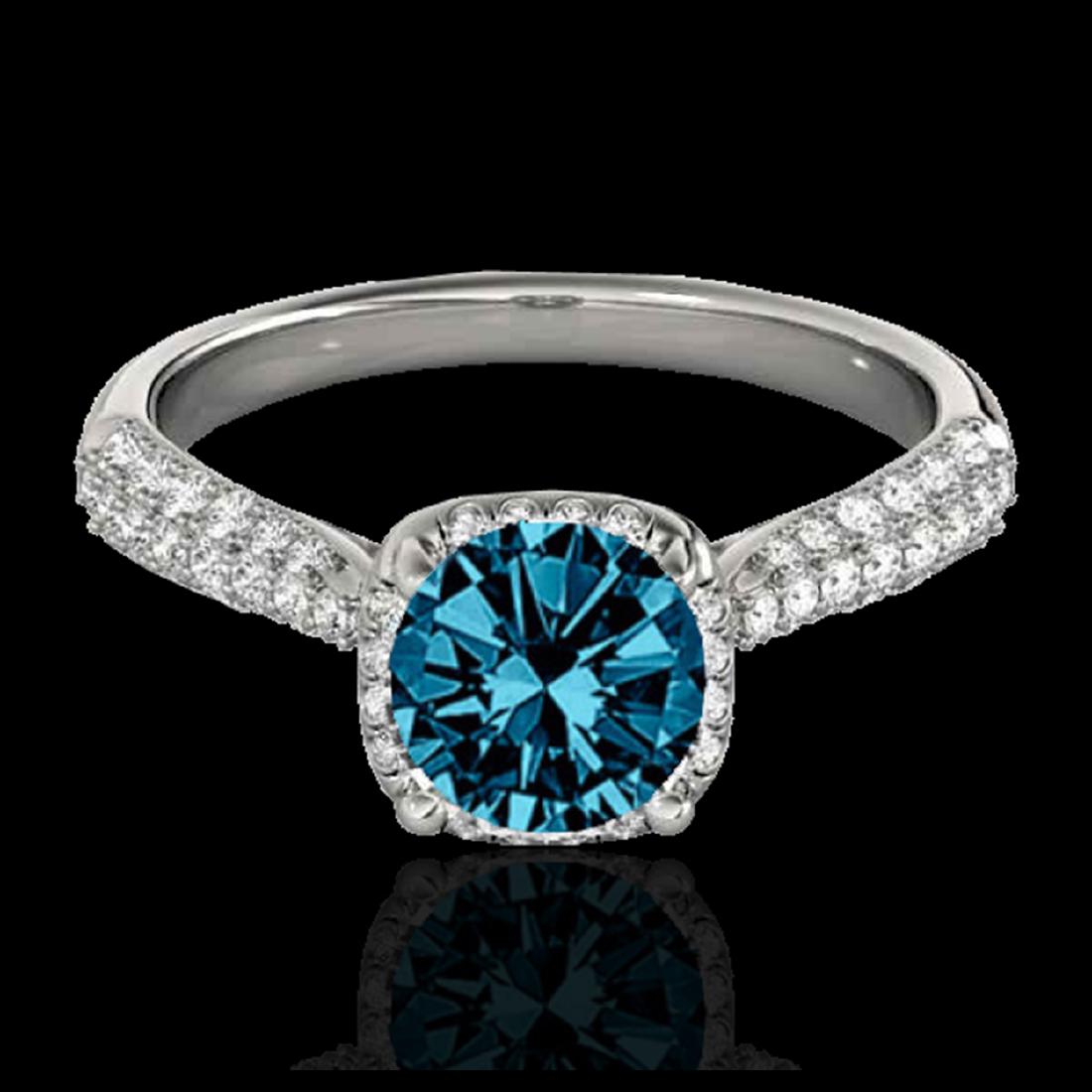 1.50 ctw SI Fancy Blue Diamond Solitaire Halo Ring 10K: REF-133W3H - SKU:33263 ---- 1.50 ctw SI Fancy Blue Diamond Solitaire Halo Ring 10K White Gold Designer Brand Luxury Jewelry, made in the USA Suggested Retail Price: $10,750 Factory offers perfect fact