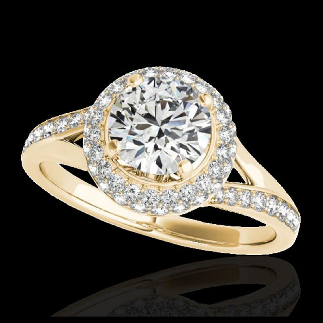 1.85 ctw H-SI/I Diamond Solitaire Halo Ring 10K Yellow: REF-250A9V - SKU:34125 ---- 1.85 ctw H-SI/I Diamond Solitaire Halo Ring 10K Yellow Gold Designer Brand Luxury Jewelry, made in the USA Suggested Retail Price: $20,250 Factory offers perfect factory si