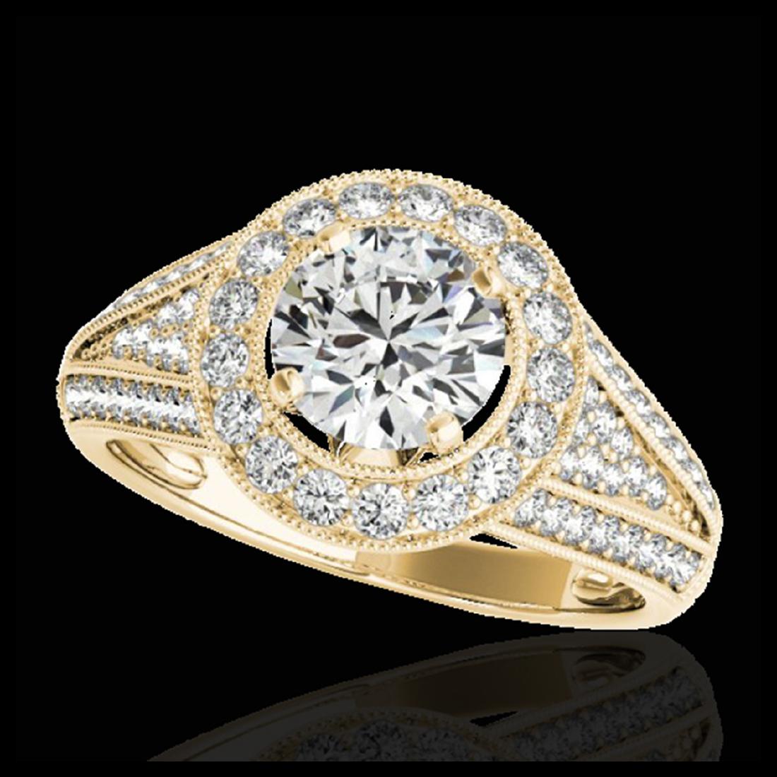 1.70 ctw H-SI/I Diamond Solitaire Halo Ring 10K Yellow: REF-225Y2X - SKU:33969 ---- 1.70 ctw H-SI/I Diamond Solitaire Halo Ring 10K Yellow Gold Designer Brand Luxury Jewelry, made in the USA Suggested Retail Price: $16,500 Factory offers perfect factory si