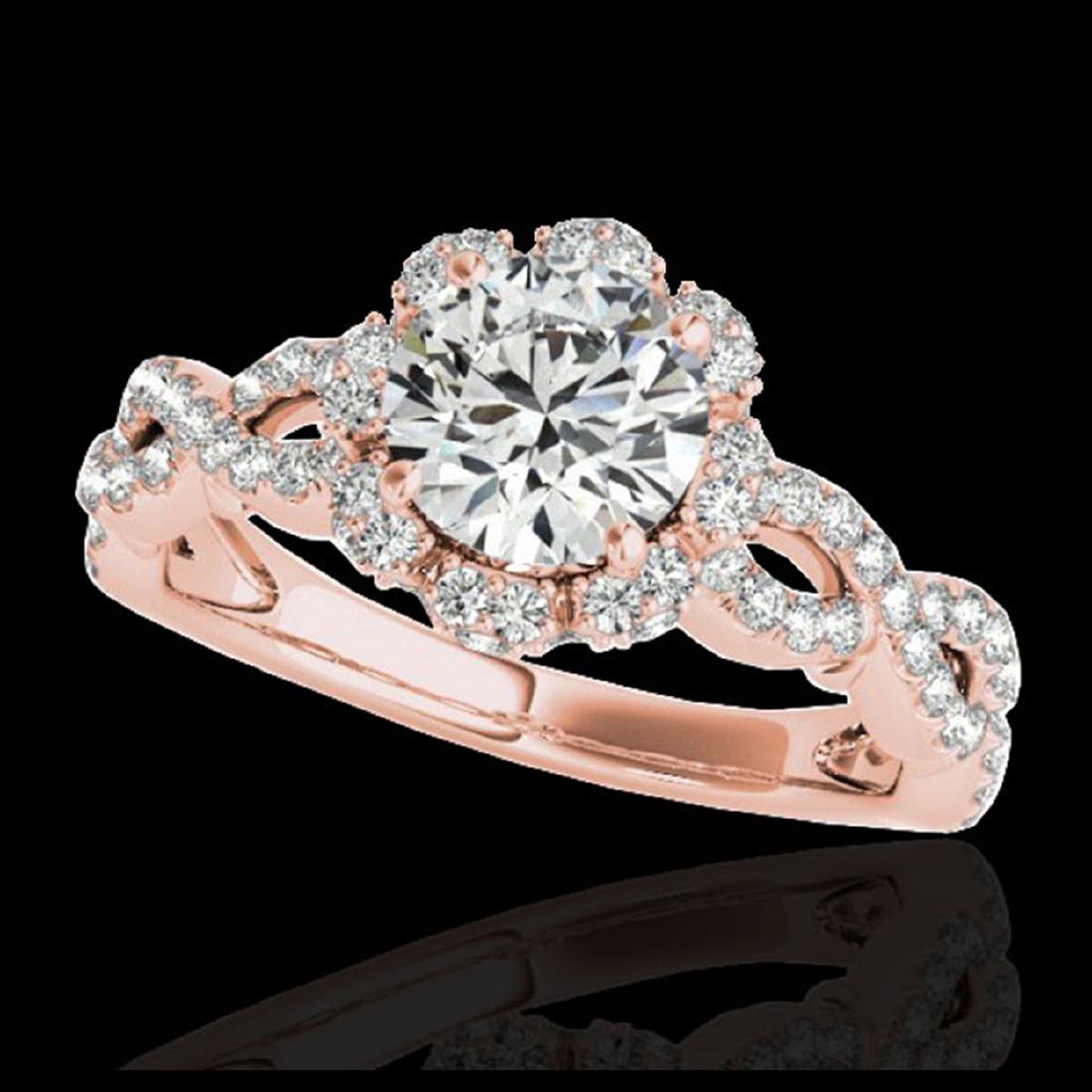 1.69 ctw H-SI/I Diamond Solitaire Halo Ring 10K Rose: REF-134A9V - SKU:34106 ---- 1.69 ctw H-SI/I Diamond Solitaire Halo Ring 10K Rose Gold Designer Brand Luxury Jewelry, made in the USA Suggested Retail Price: $9,900 Factory offers perfect factory sizin