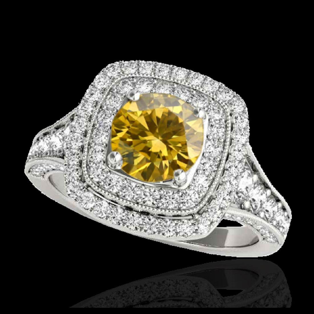 2 ctw SI/I Fancy Intense Yellow Diamond Halo Ring 10K: REF-231A8V - SKU:33659 ---- 2 ctw SI/I Fancy Intense Yellow Diamond Halo Ring 10K White Gold Designer Brand Luxury Jewelry, made in the USA Suggested Retail Price: $20,400 Factory offers perfect facto