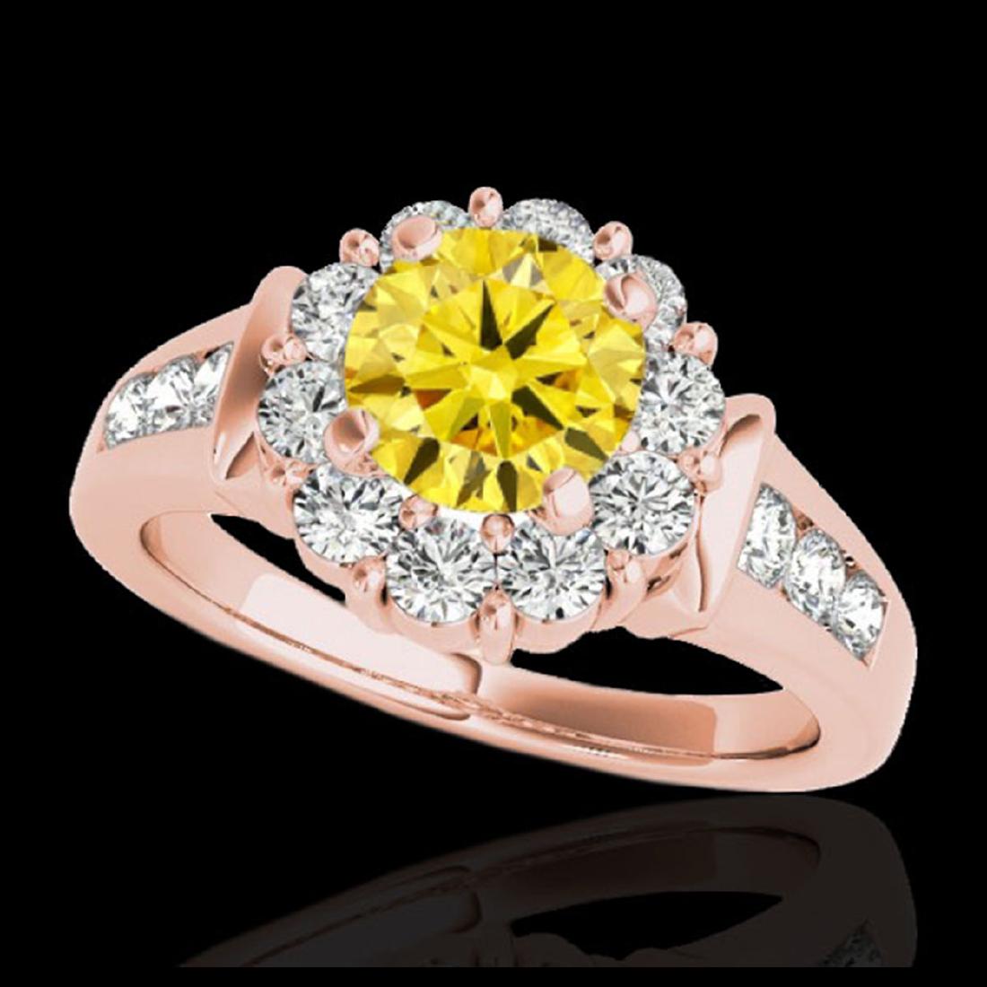 1.90 ctw SI/I Fancy Intense Yellow Diamond Ring 10K: REF-216R8K - SKU:34300 ---- 1.90 ctw SI/I Fancy Intense Yellow Diamond Ring 10K Rose Gold Designer Brand Luxury Jewelry, made in the USA Suggested Retail Price: $19,100 Factory offers perfect factory 