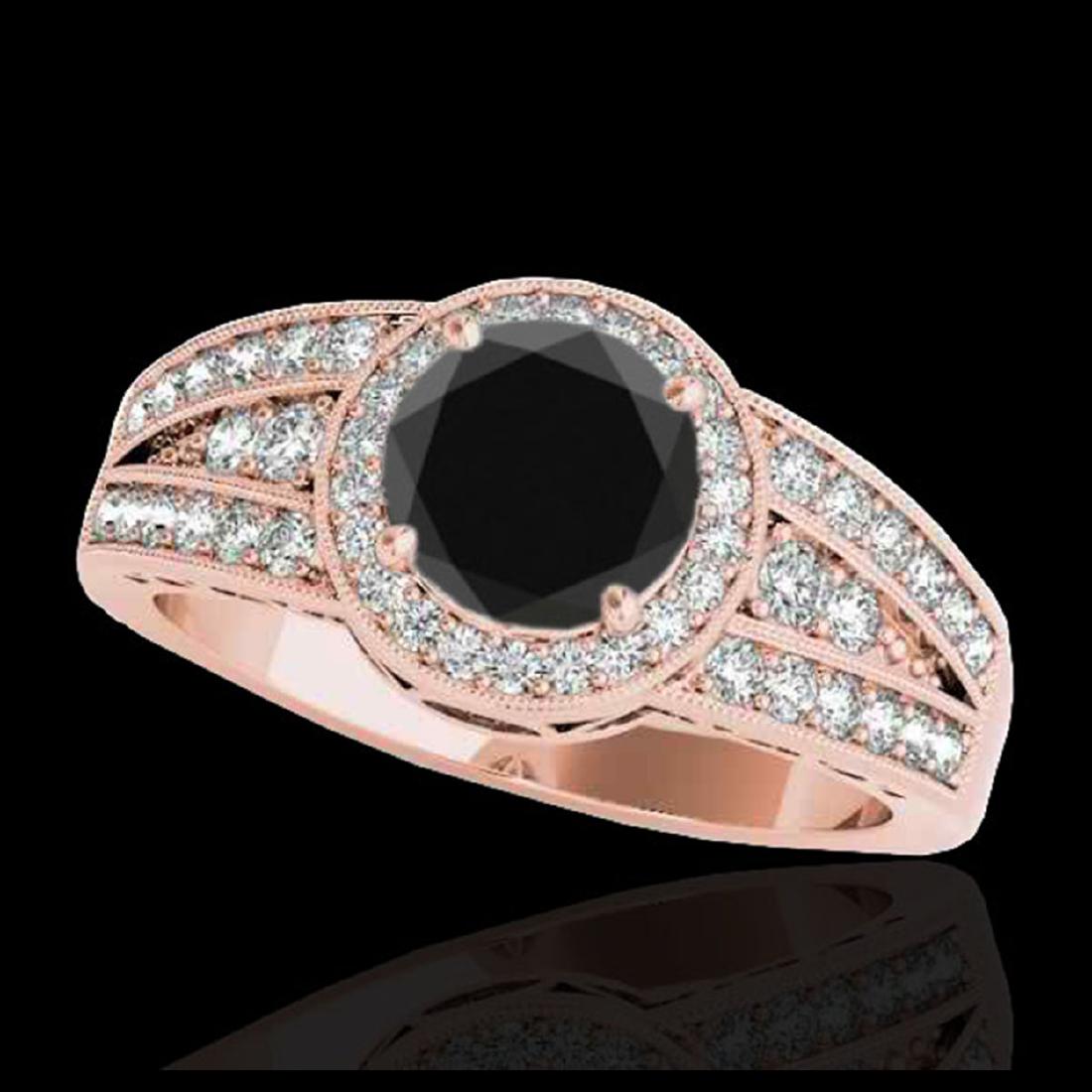 1.50 ctw VS Black Diamond Solitaire Halo Ring 10K Rose: REF-57N8A - SKU:34073 ---- 1.50 ctw VS Black Diamond Solitaire Halo Ring 10K Rose Gold Designer Brand Luxury Jewelry, made in the USA Suggested Retail Price: $4,650 Factory offers perfect factory sizi