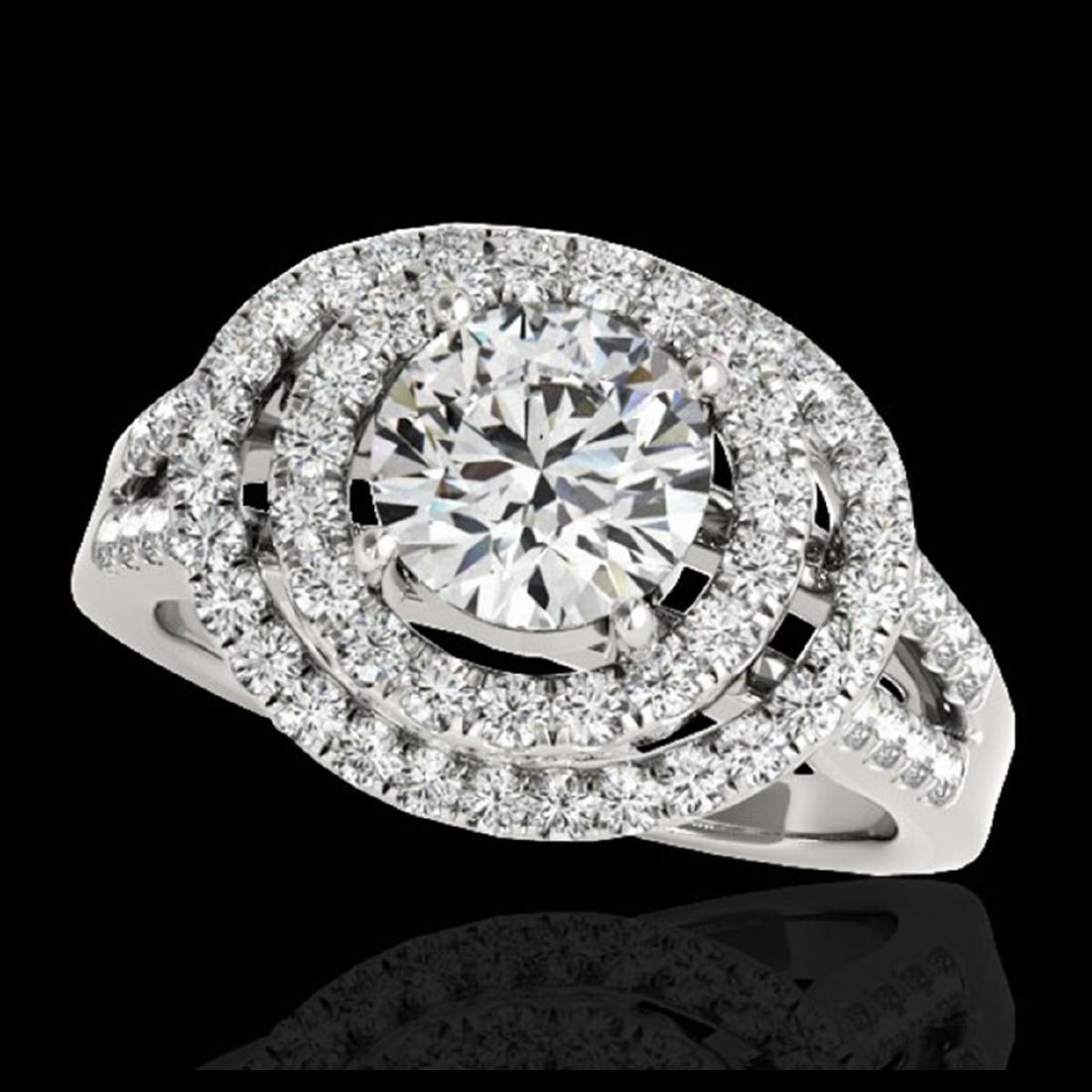 1.75 ctw H-SI/I Diamond Solitaire Halo Ring 10K White: REF-177Y3X - SKU:34283 ---- 1.75 ctw H-SI/I Diamond Solitaire Halo Ring 10K White Gold Designer Brand Luxury Jewelry, made in the USA Suggested Retail Price: $13,000 Factory offers perfect factory siz