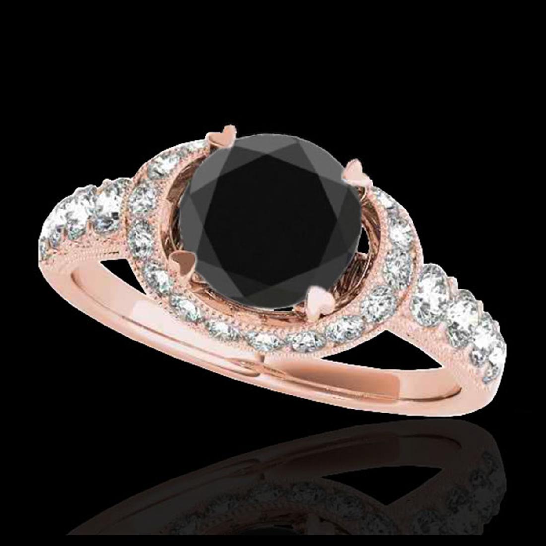 1.75 ctw VS Black Diamond Solitaire Halo Ring 10K Rose: REF-64R8K - SKU:34454 ---- 1.75 ctw VS Black Diamond Solitaire Halo Ring 10K Rose Gold Designer Brand Luxury Jewelry, made in the USA Suggested Retail Price: $5,700 Factory offers perfect factory sizi